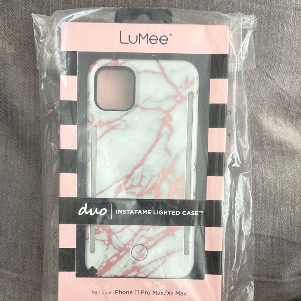 LuMee Duo Lighted Case for iPhone 11 Pro Max/XS Max - Pink and White Marble